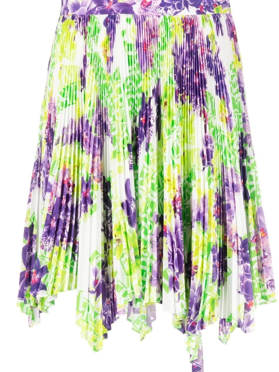 Logo pleated Orchid-print asymmetric Women Versace skirt 0710